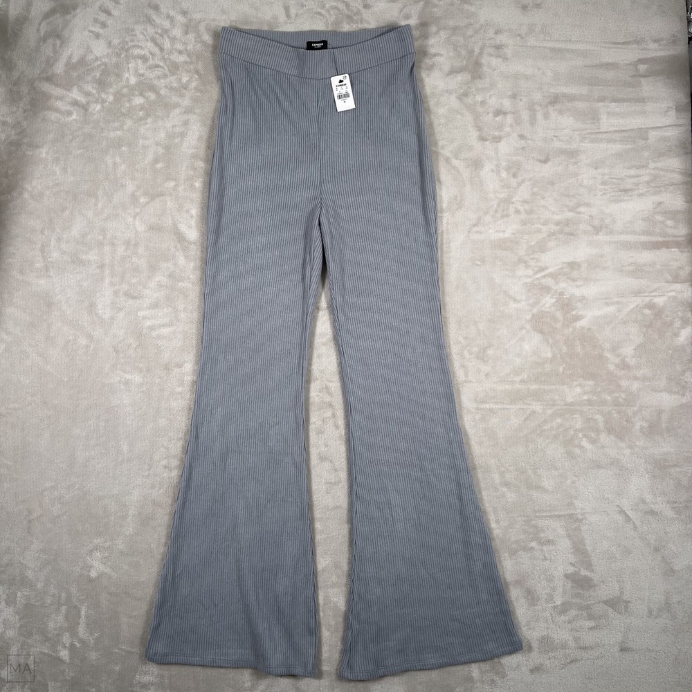 NEW Express Womens Pants Columnist Flare Leg Ribbed Boho Festival Casual XS Gray
